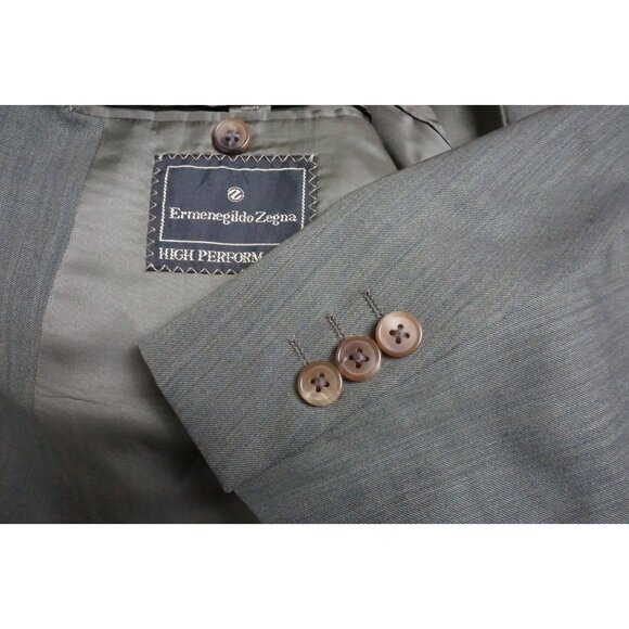 Ermenegildo Zegna Green Blue Striated 100% Wool 2 Pc Suit Jacket Pants Sz 38S